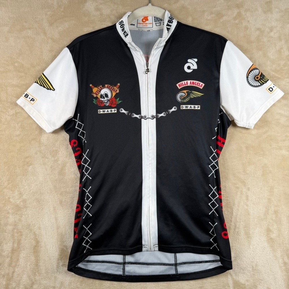 Champion System Hills Angels DWABP Cycling Jersey Womens Large Black White Skull